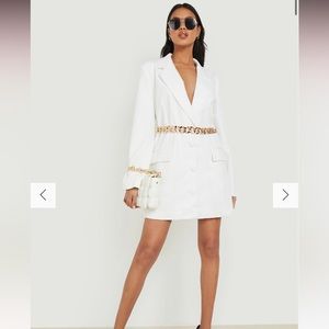 White Blazer Dress with Gold Chain Belt (Never Worn - With Tags)